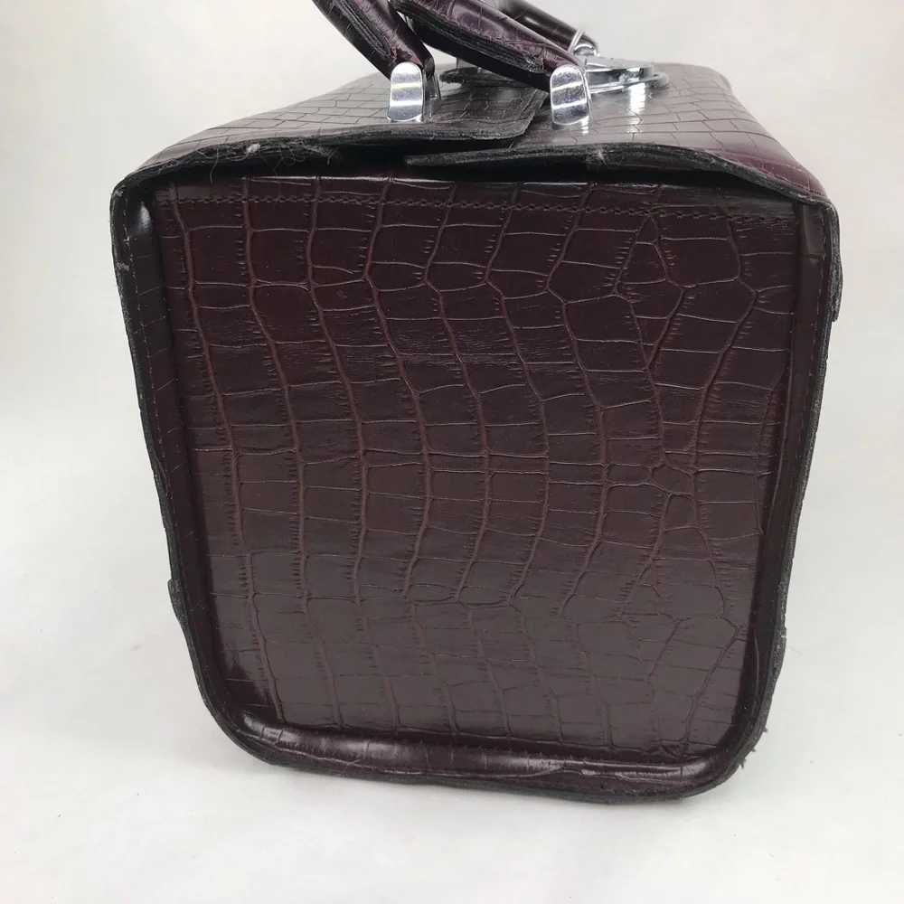 Marshall Fields Brown Croc Embossed Faux Leather Case Bag Travel Lock